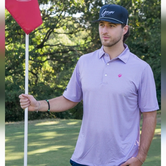 GRUN GOLF Maze Polo In Purplw Print. Size Large - Picture 1 of 15